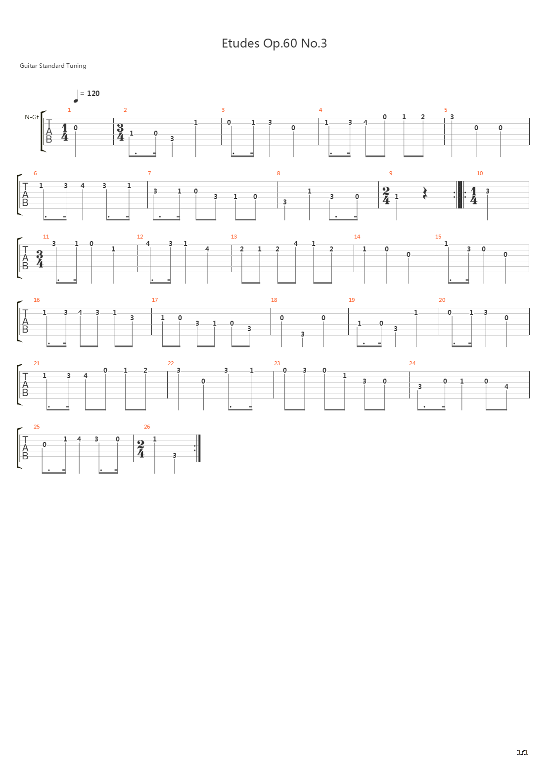 Etudes Op.60 No.4（25首渐进练习曲 作品60号 No.4）吉他谱