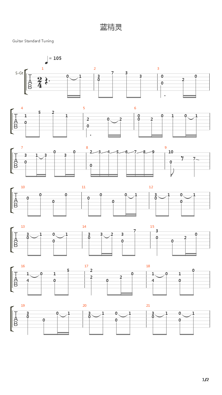 蓝精灵吉他谱弹唱c图片