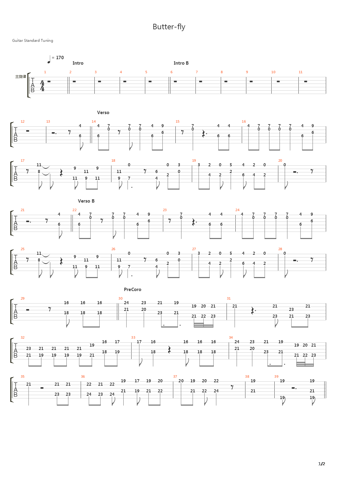 数码宝贝 OP - Butter Fly吉他谱