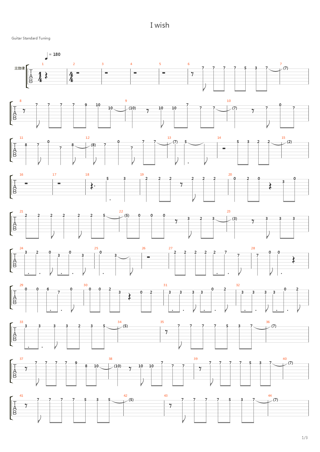 数码宝贝 - I wish吉他谱