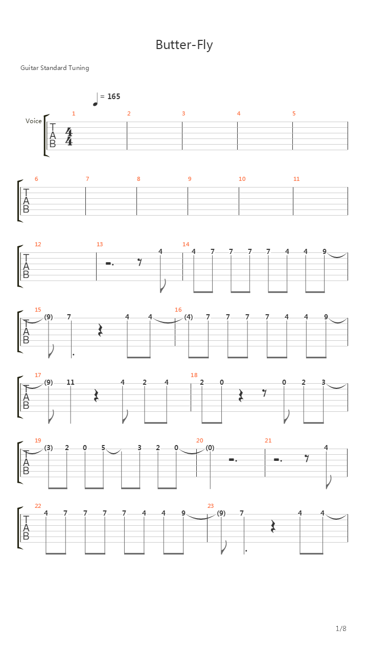 数码宝贝 OP - Butter Fly吉他谱