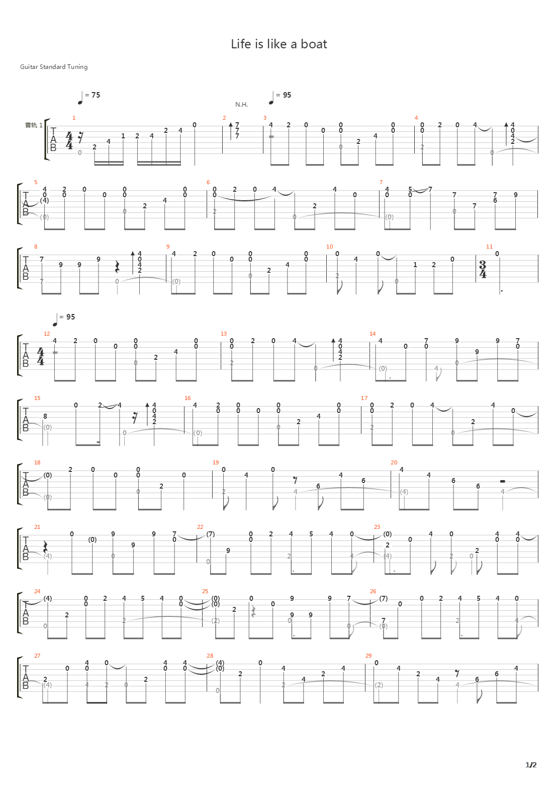 Bleach(死神) - Life is like a boat (指弹)吉他谱