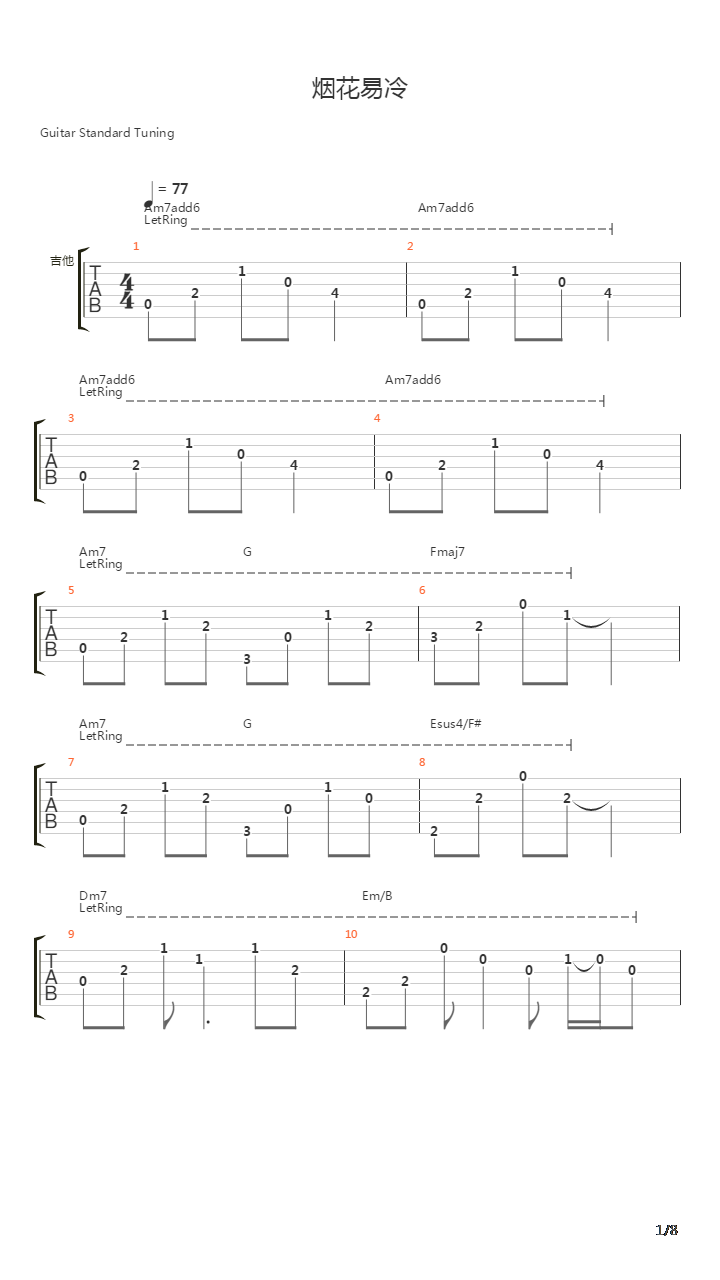 烟花易冷吉他谱