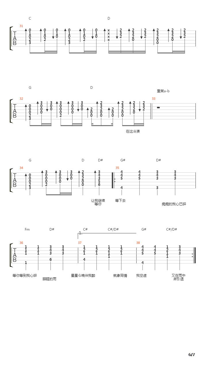 等你等到我心痛吉他谱