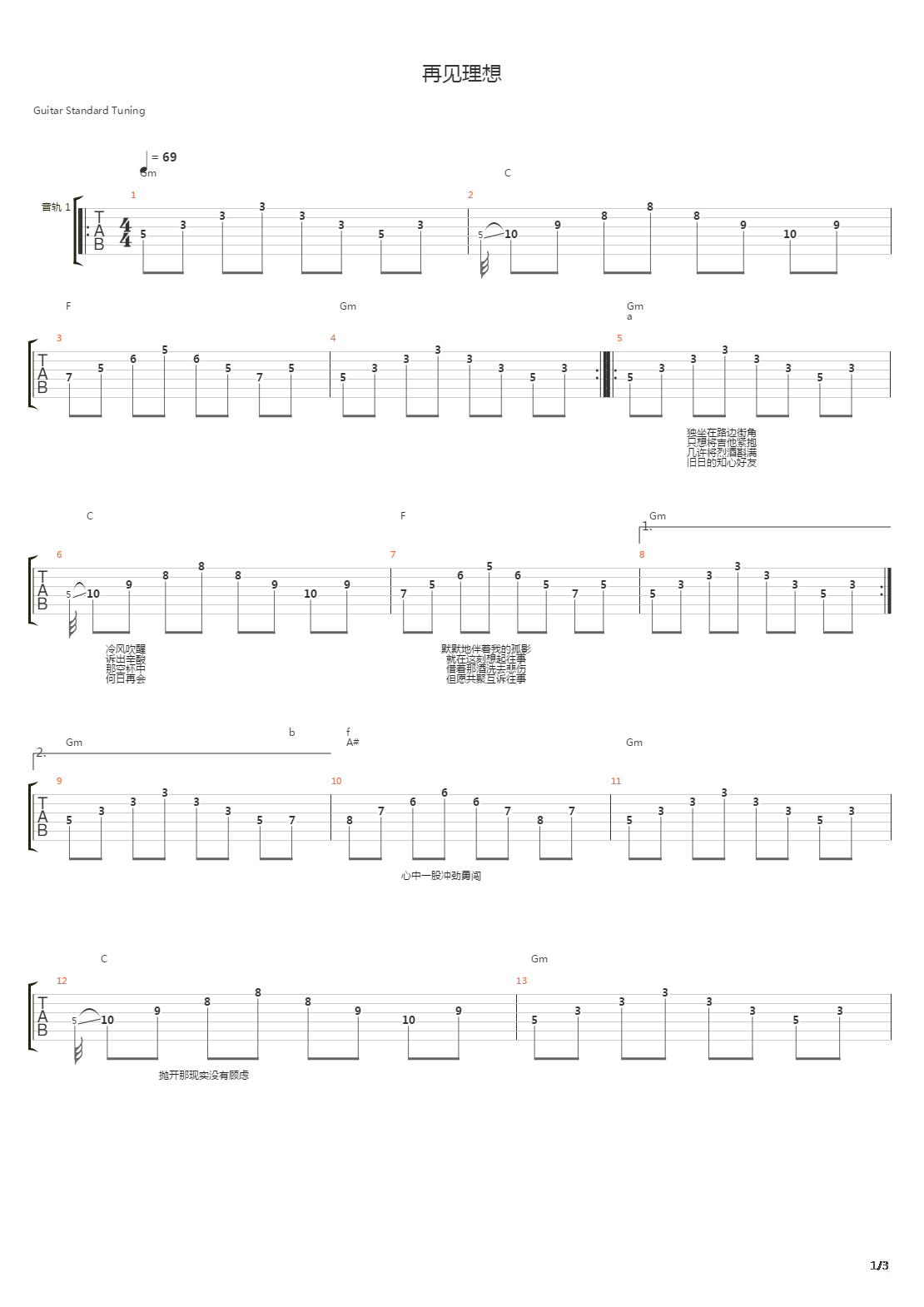 再见理想吉他谱