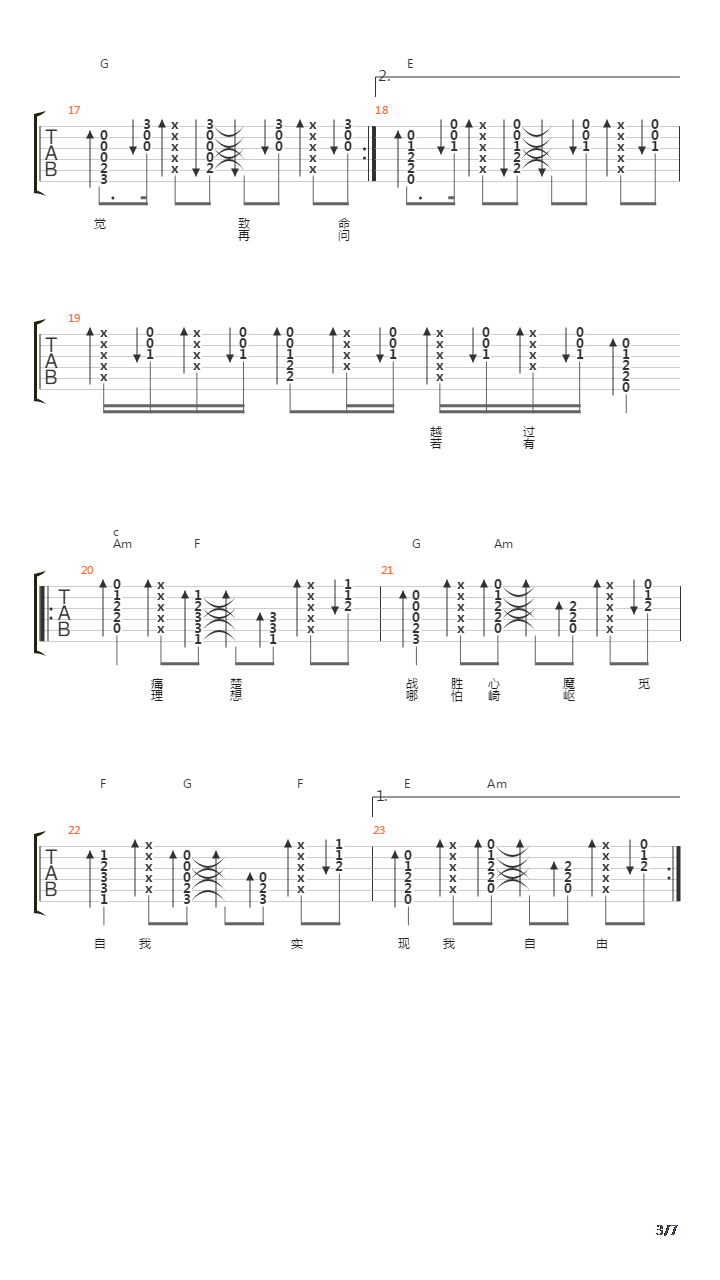 战胜心魔吉他谱