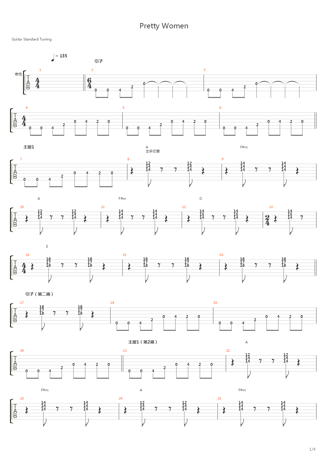 《风月俏佳人》插曲 - Pretty Woman吉他谱