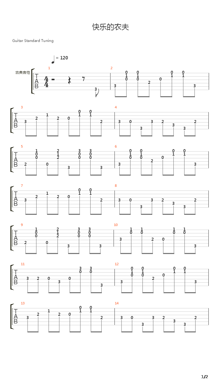 快乐的农夫吉他谱