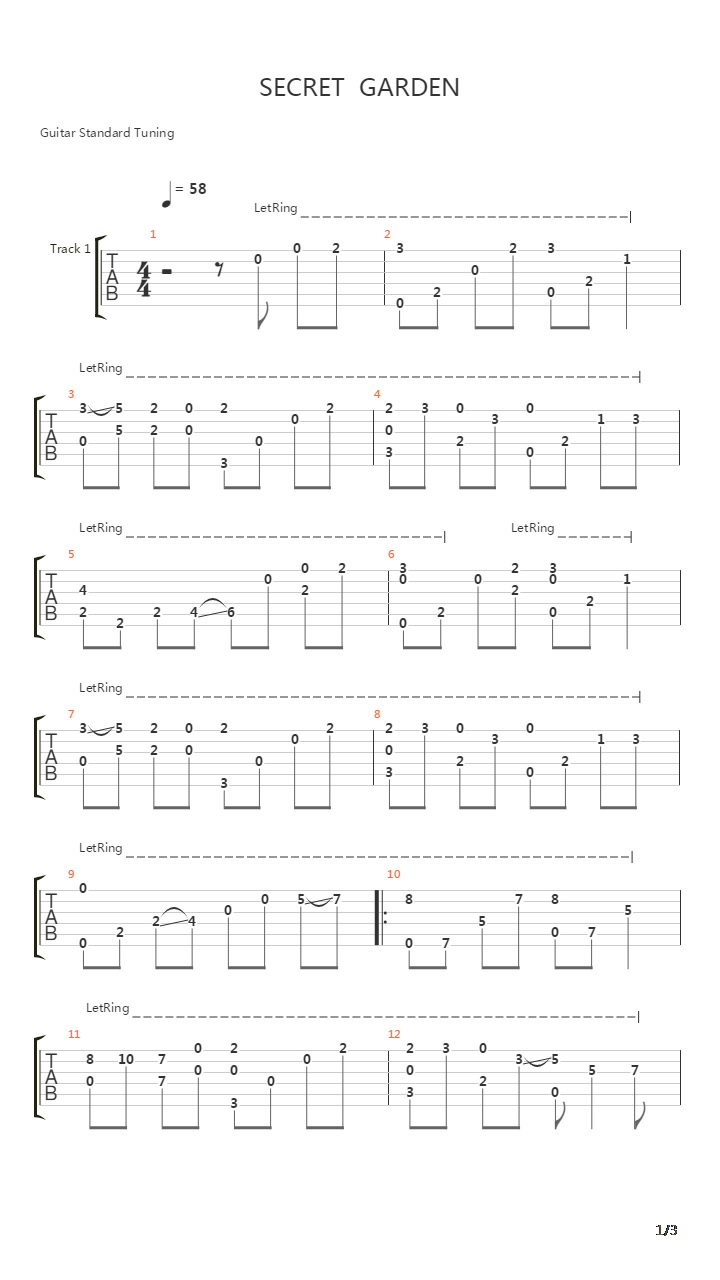 Song From A Secret Garden(神秘园之歌)吉他谱