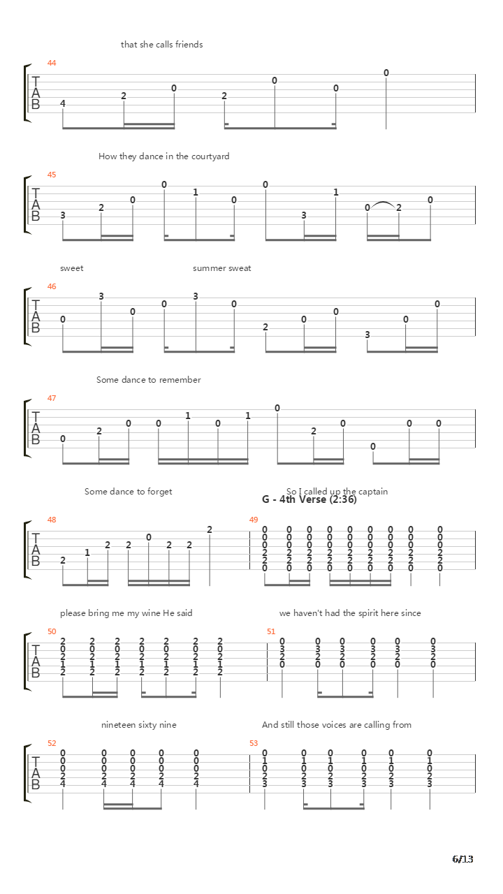 Hotel California (加州旅馆)吉他谱