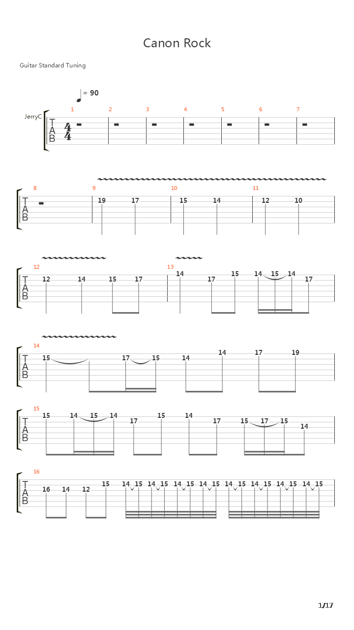 卡农 摇滚版（Canon Rock）吉他谱