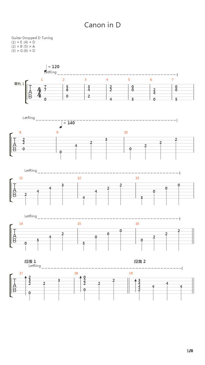 卡农(Canon)吉他谱
