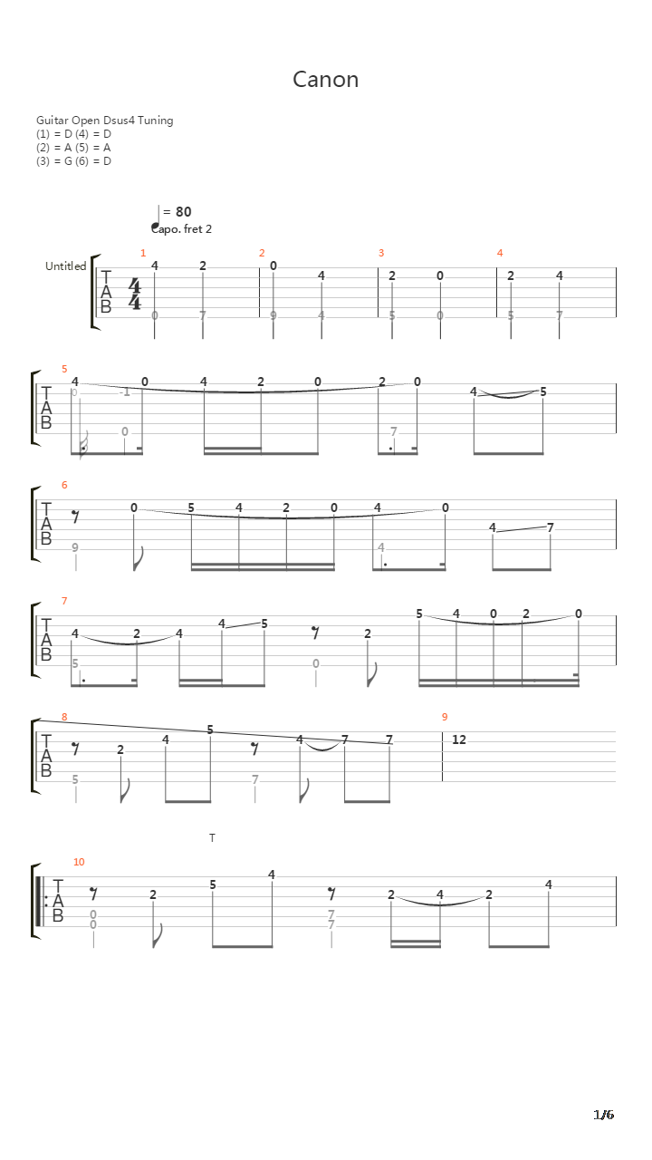 卡农 点弦版(Canon)吉他谱