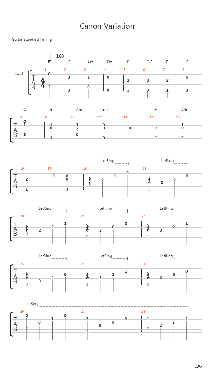 卡农(Canon)吉他谱