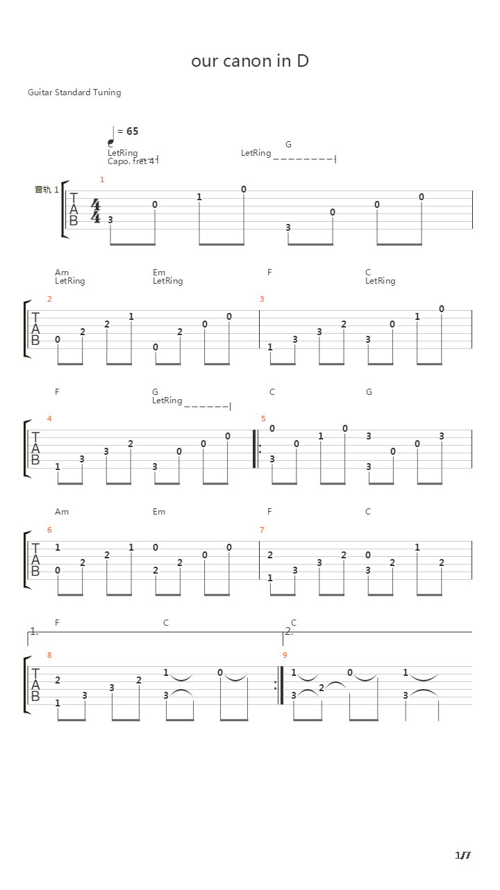 卡农(Canon)吉他谱
