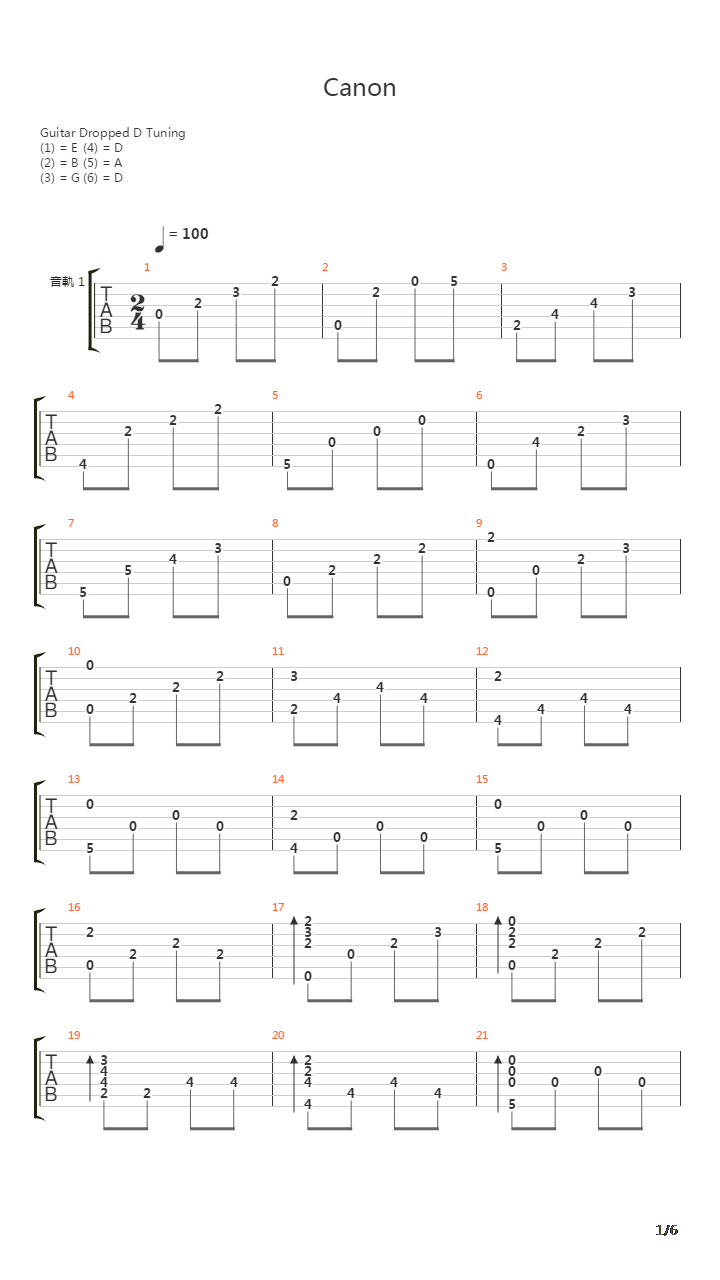 卡农(Canon)吉他谱