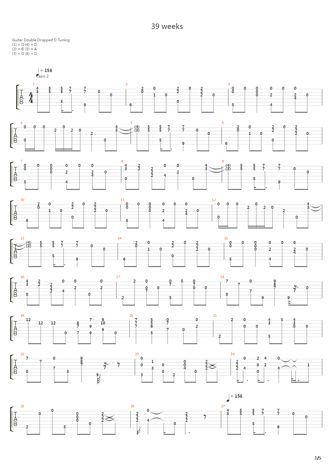 39 Weeks吉他谱