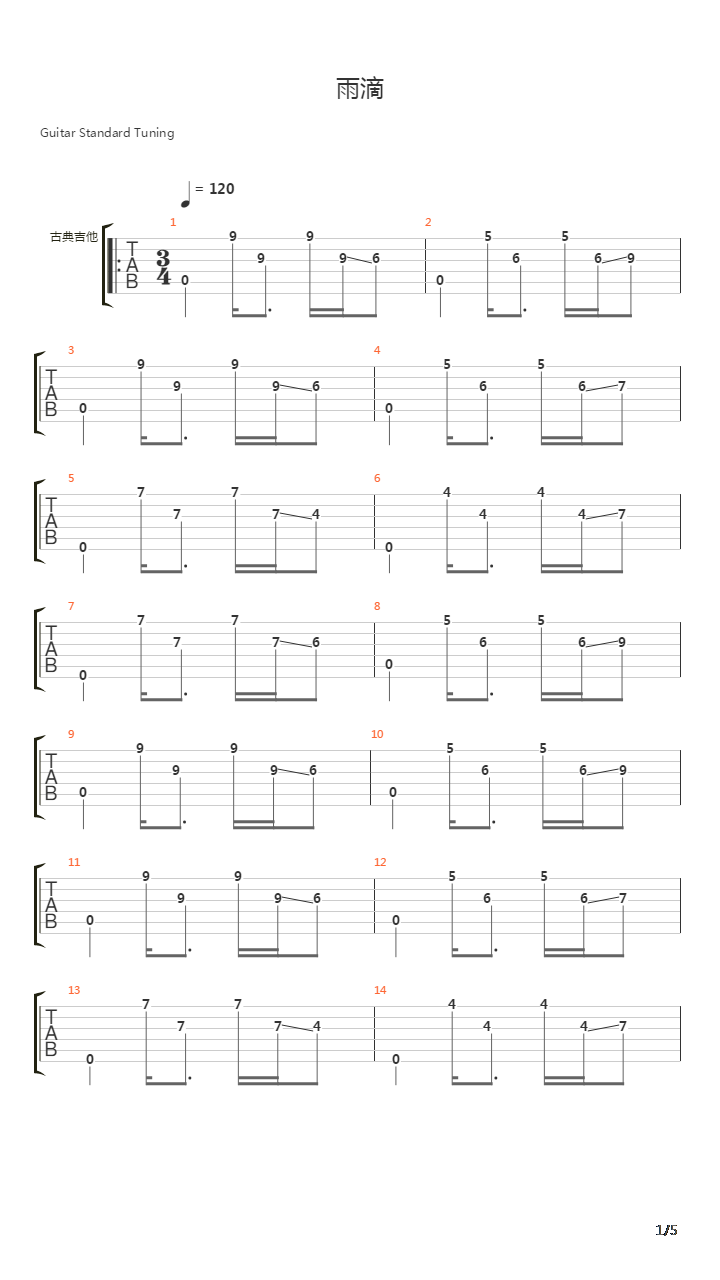 雨滴吉他谱