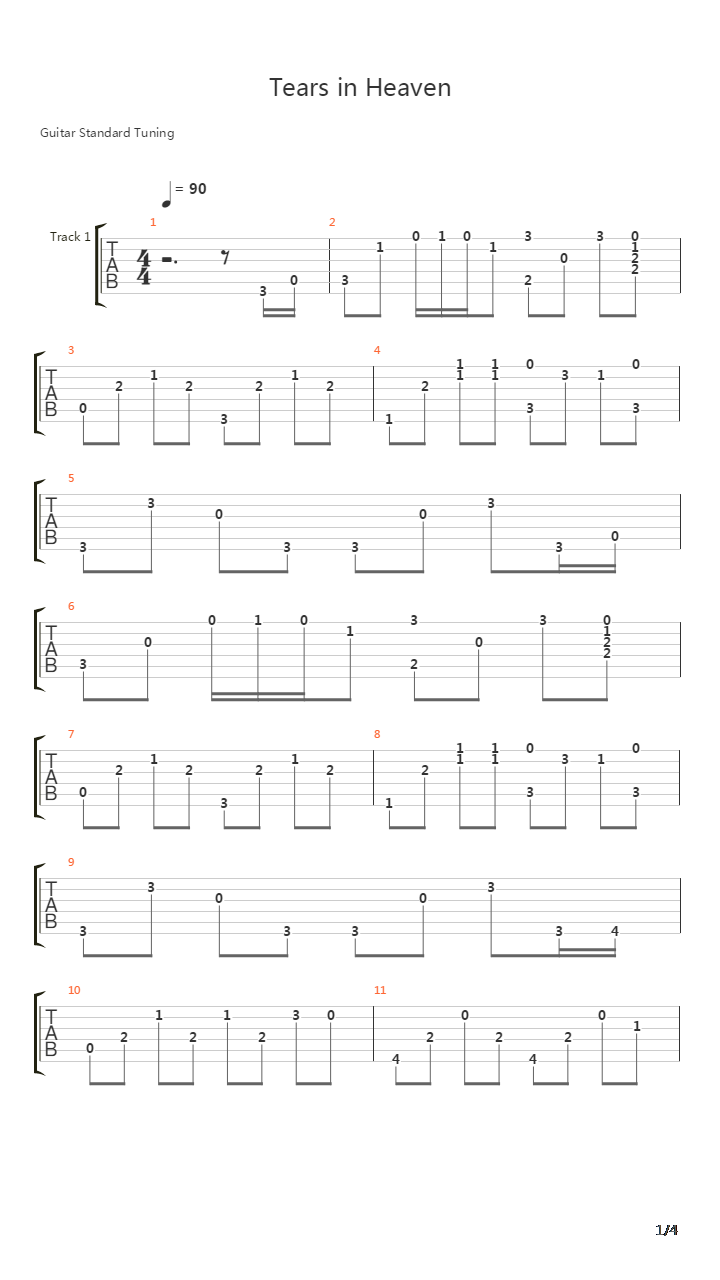 Tears In Heaven(泪洒天堂)吉他谱