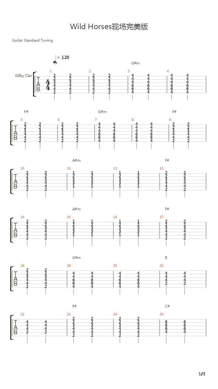 Wild Horses(92东京演唱会)吉他谱