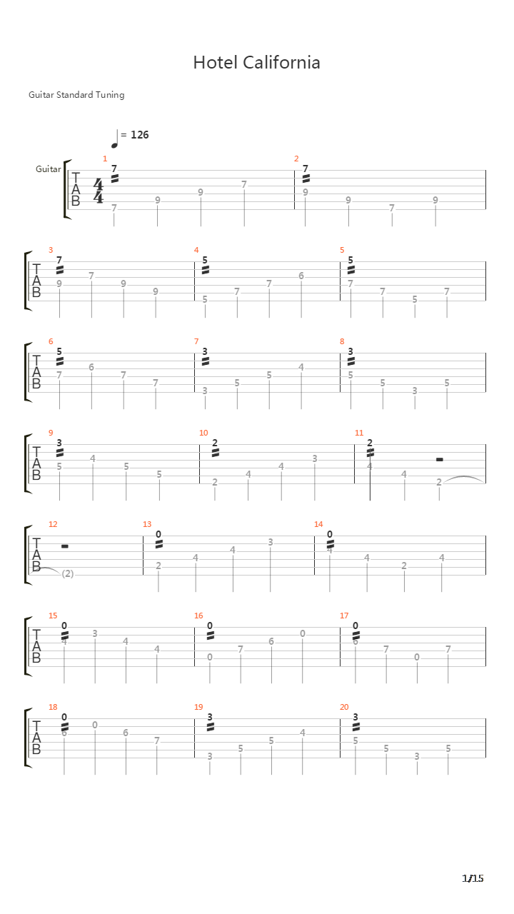 Hotel California(加州旅馆)吉他谱