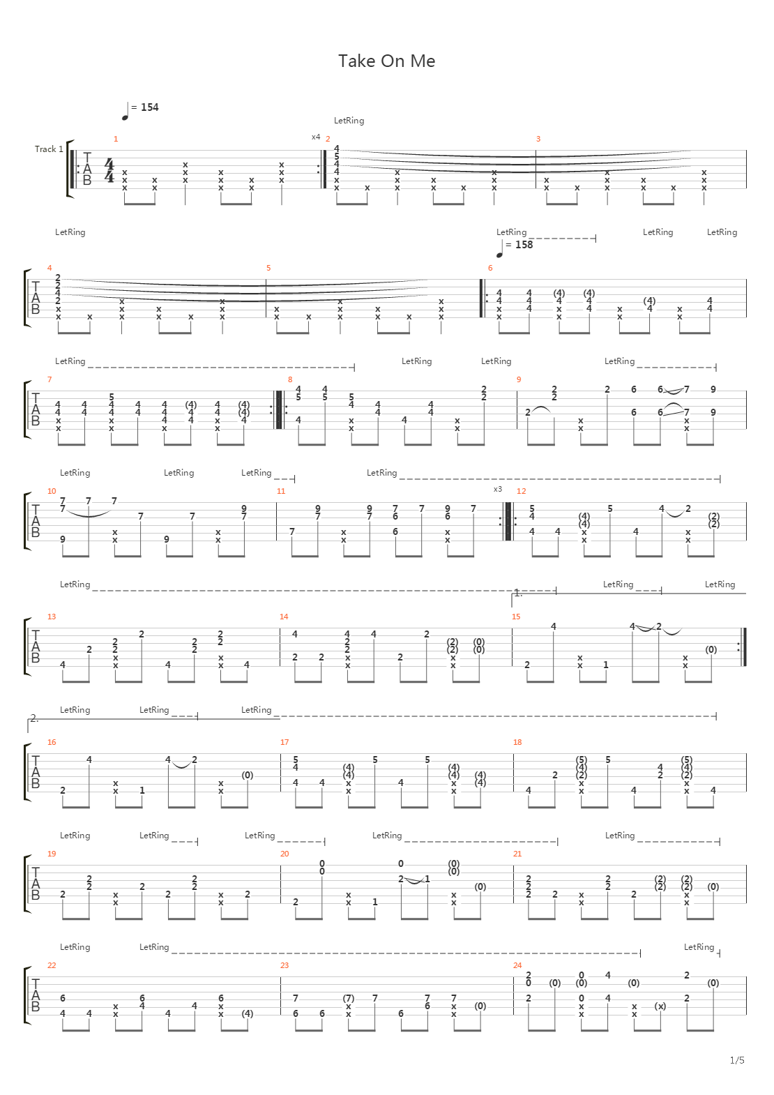 Take On Me吉他谱