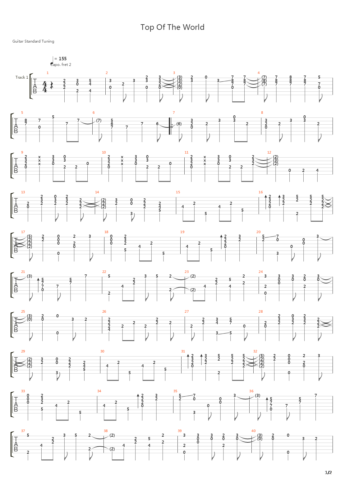 Top Of The World吉他谱
