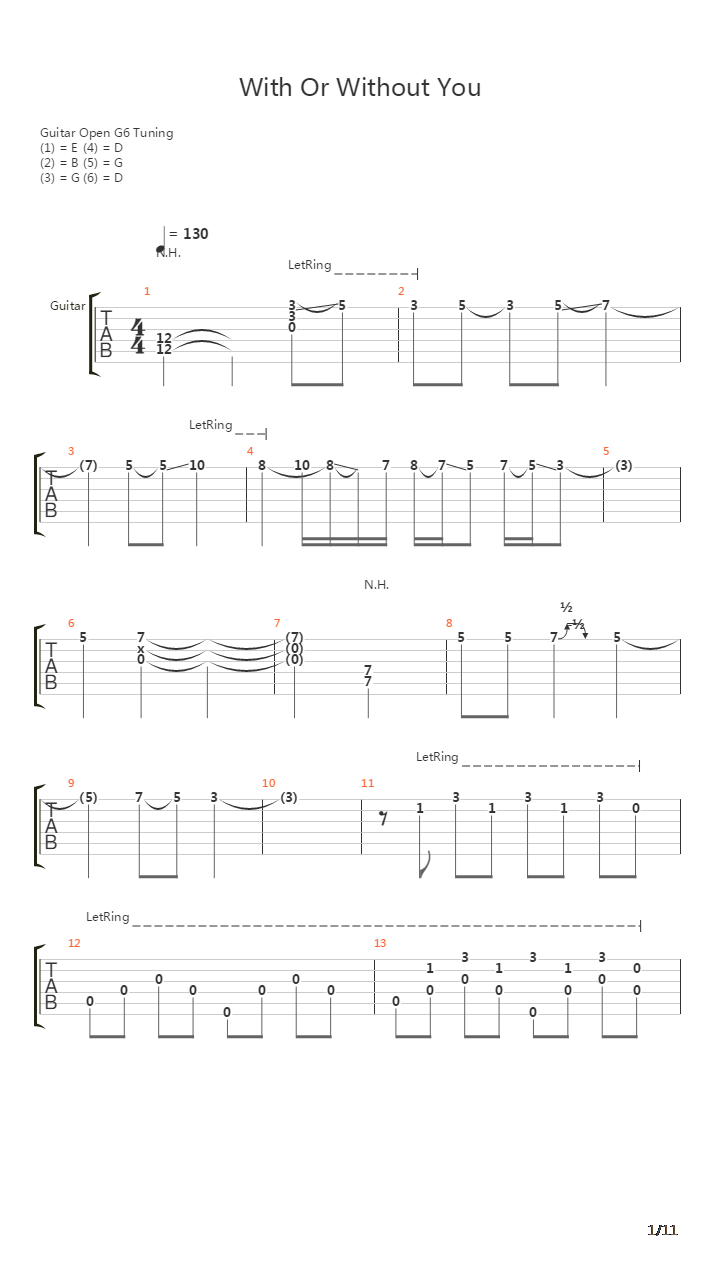 With Or Without You吉他谱