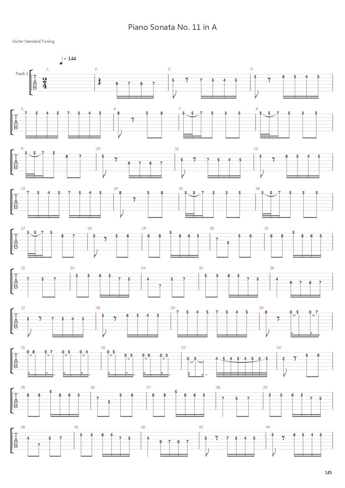 Piano Sonata No 11 In A Allegretto吉他谱