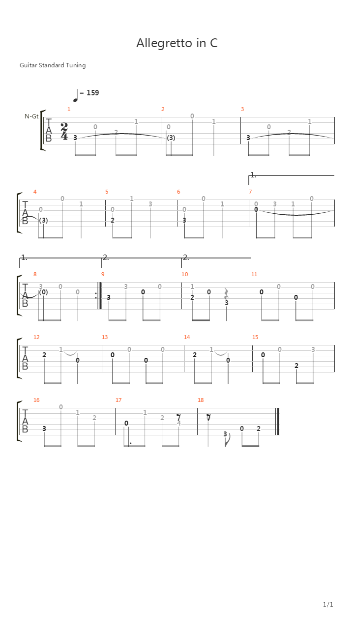 Allegretto In C吉他谱
