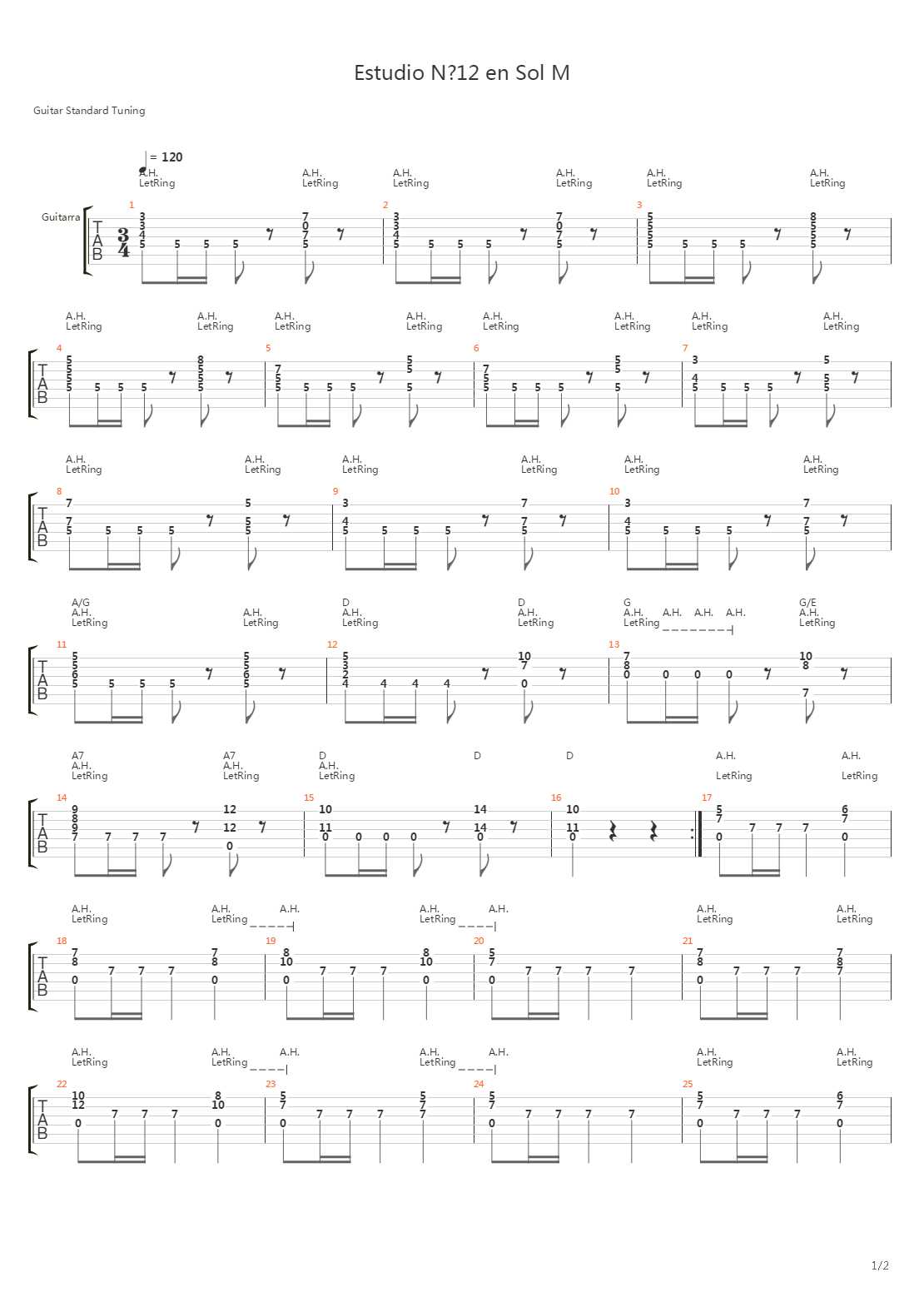 Estudio No 12 En Sol M吉他谱
