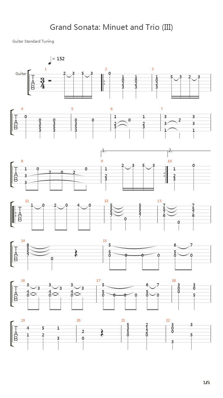 Grand Sonata Minuet and Trio(大奏鸣曲)吉他谱