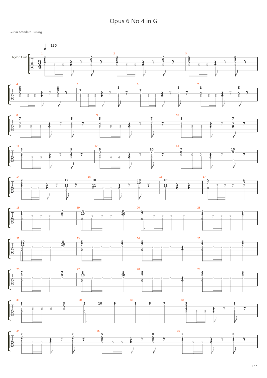 Opus 6 No 4 In G吉他谱