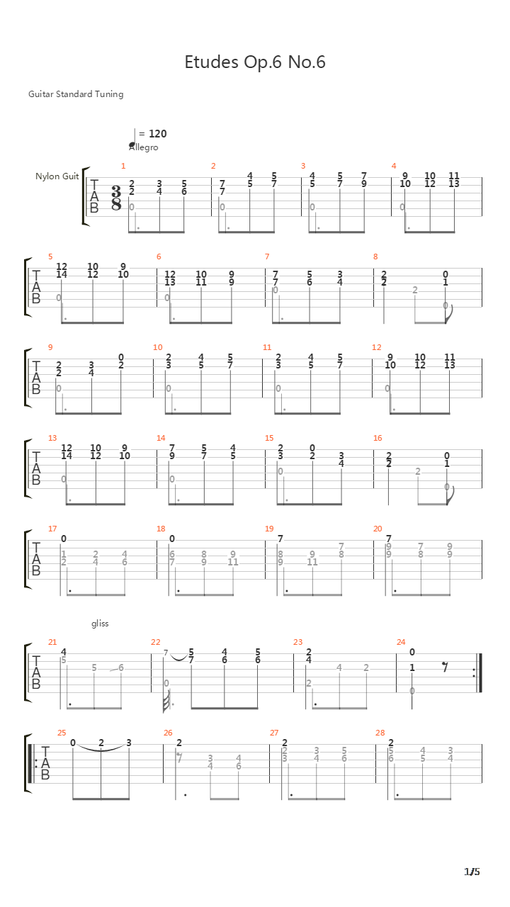 Etudes Op.6 No.6（12首练习曲 作品6号 No.6）吉他谱