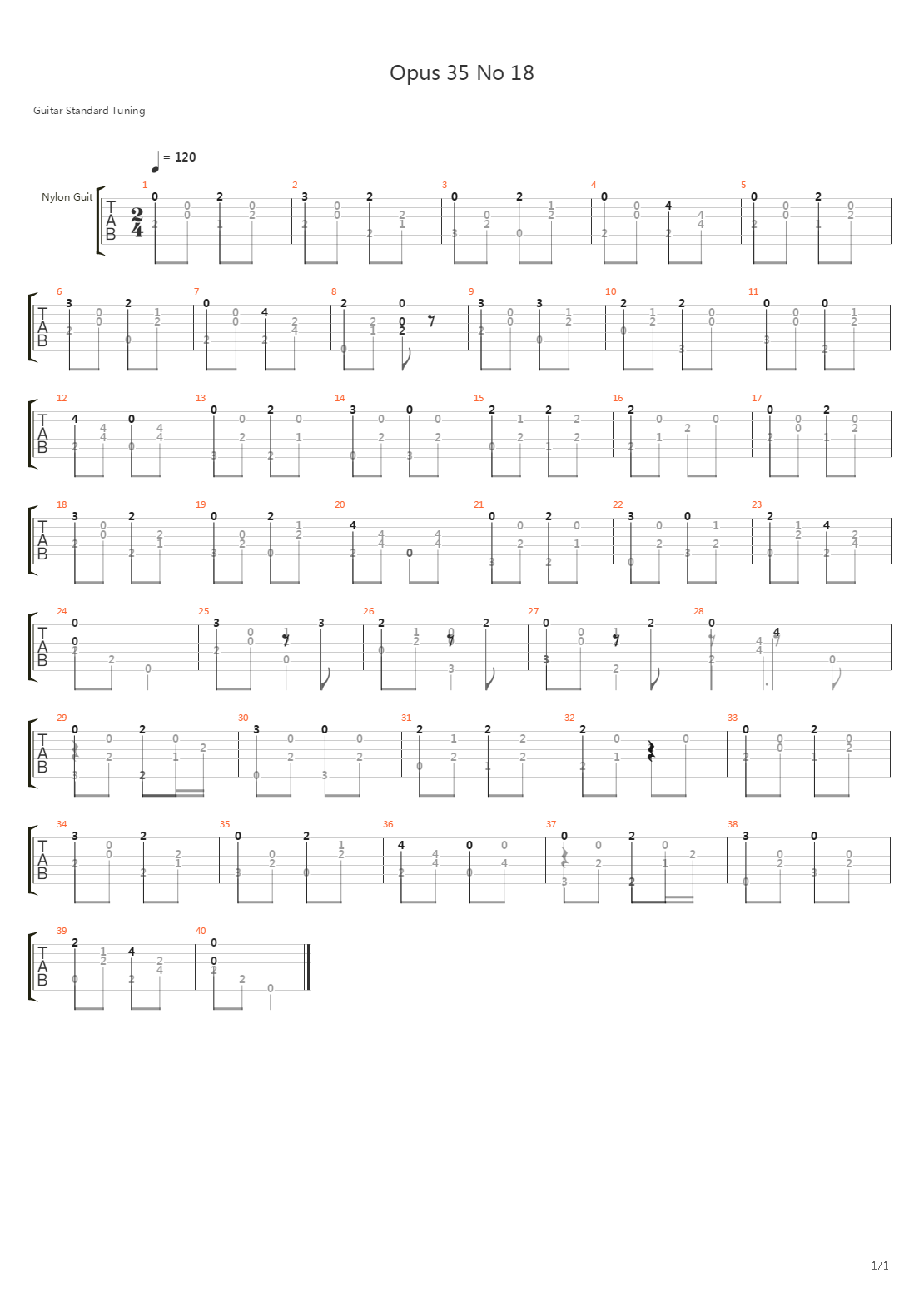 Opus 35 No 18吉他谱