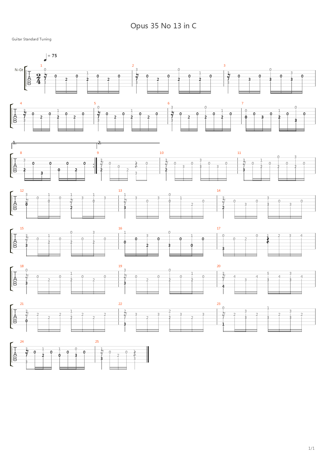 Opus 35 No 13 In C吉他谱