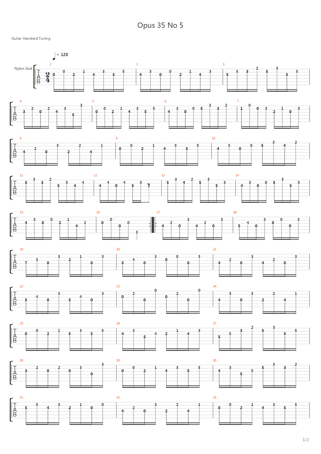 Opus 35 No 5吉他谱