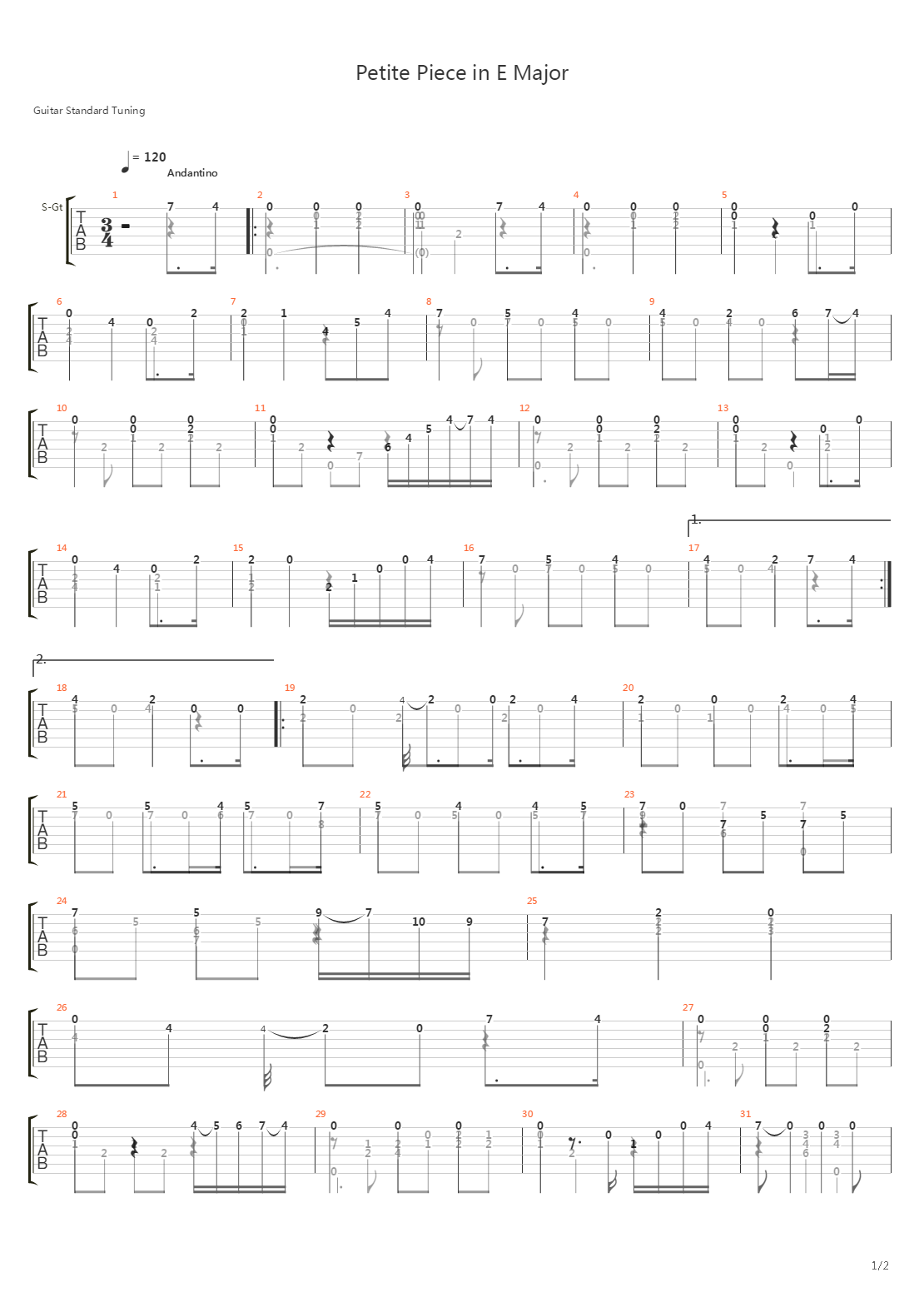 Opus 32 No 1 Petite Piece In E Major吉他谱
