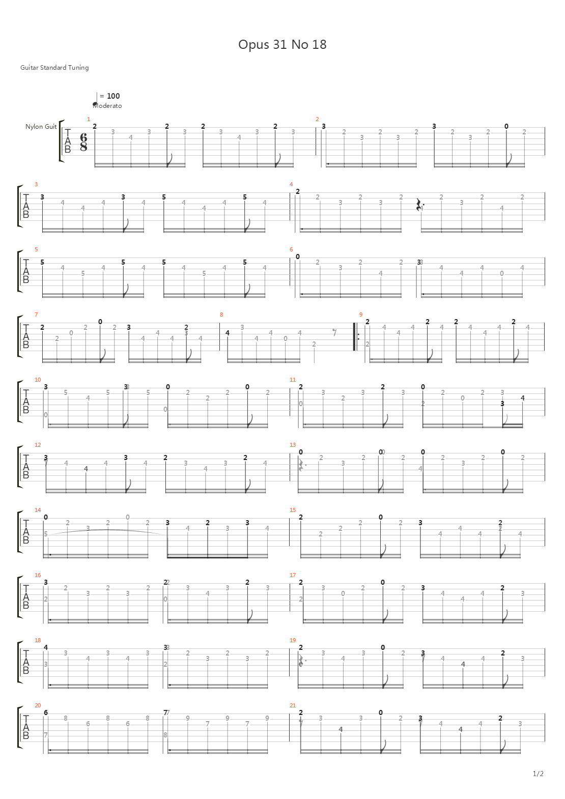 Opus 31 No 18吉他谱