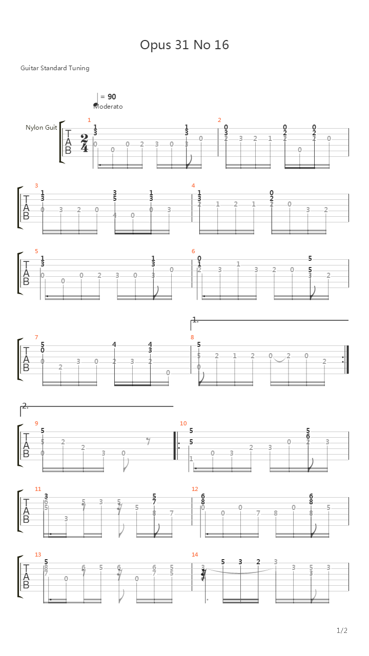 Opus 31 No 16吉他谱