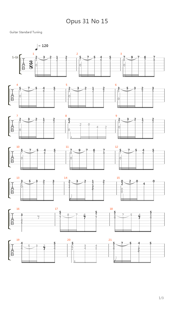Opus 31 No 15吉他谱