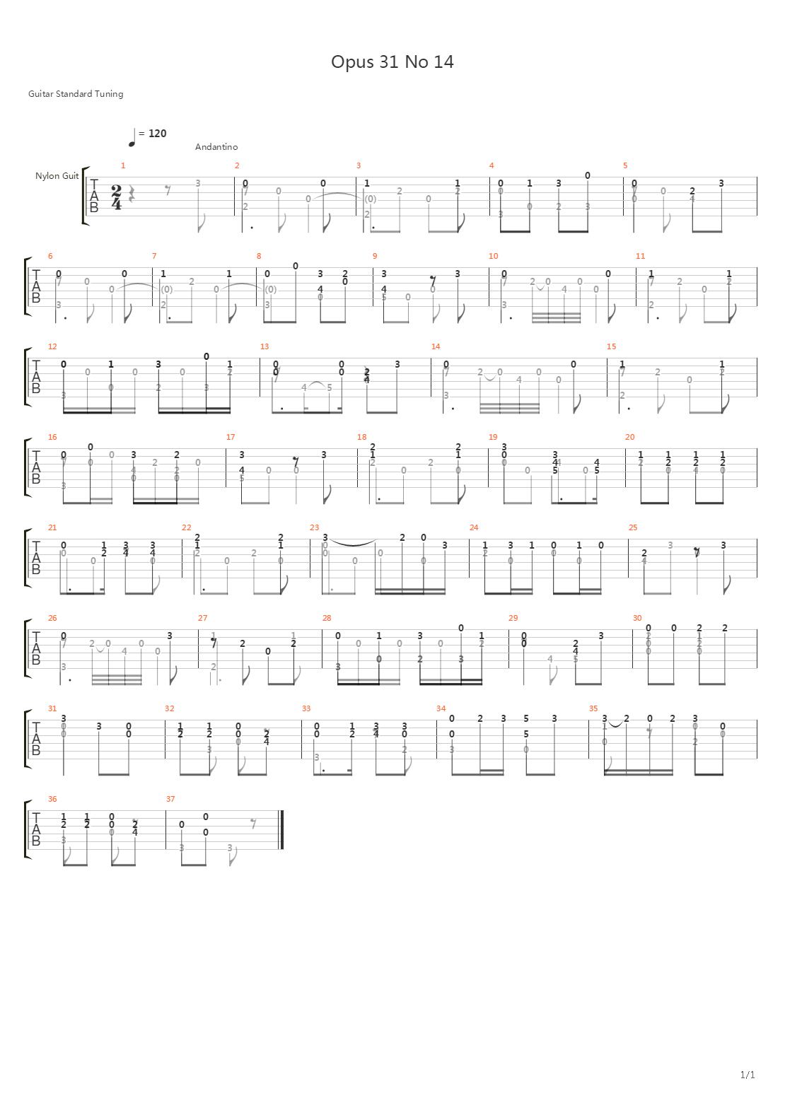 Opus 31 No 14吉他谱