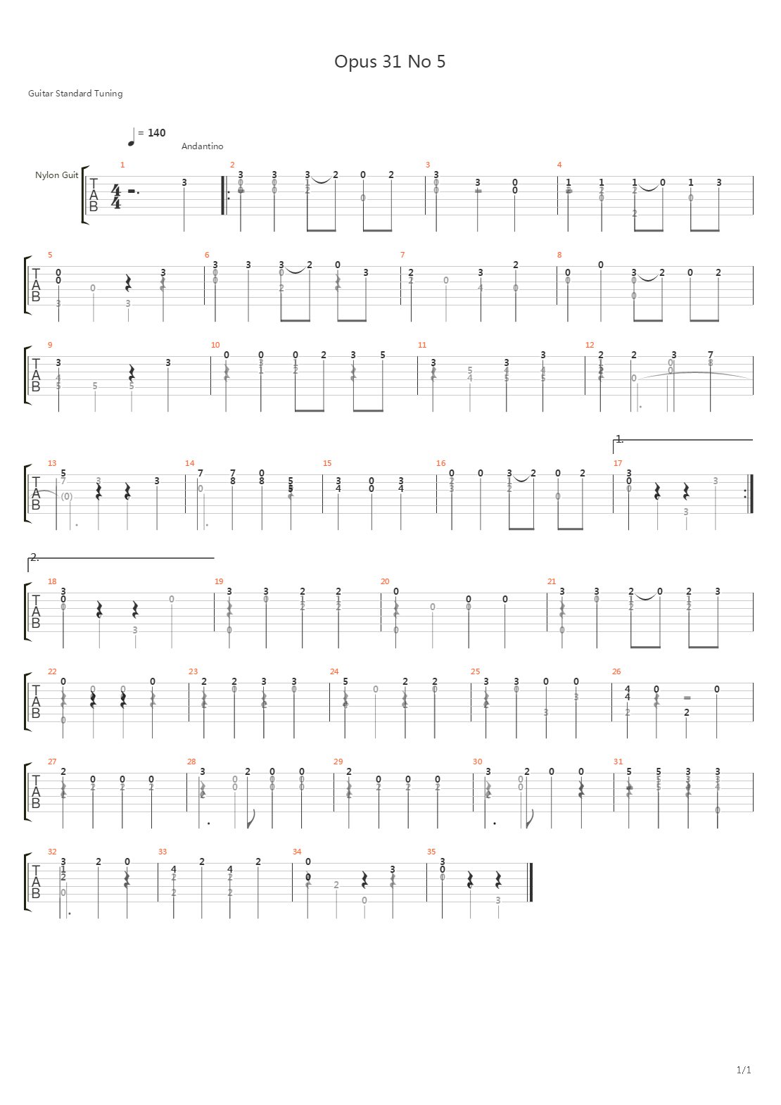 Opus 31 No 5吉他谱