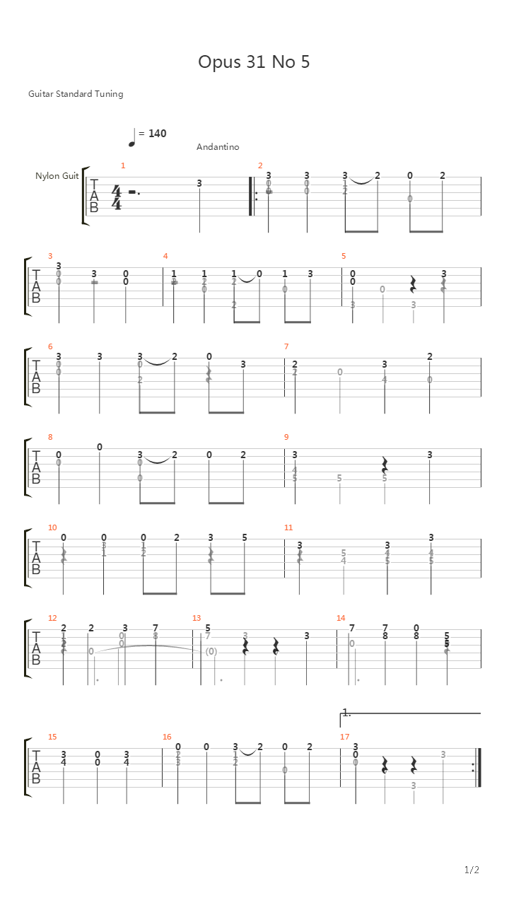 Opus 31 No 5吉他谱