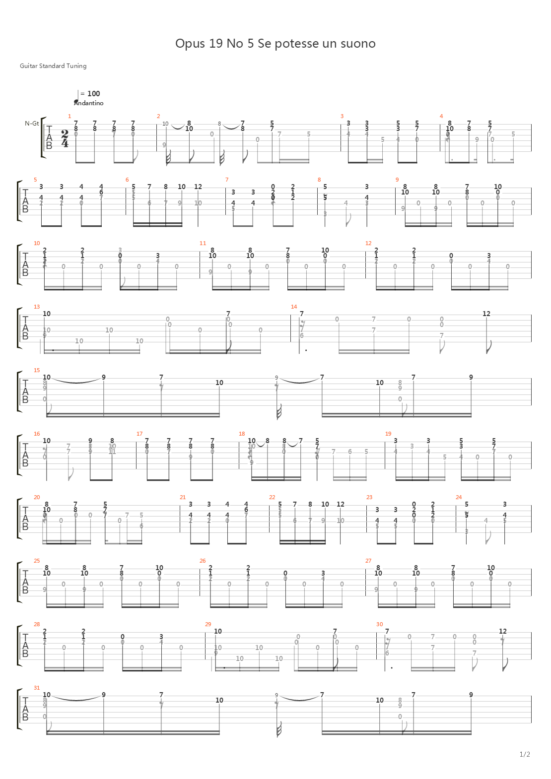 Opus 19 No 5 Se Potesse Un Suono吉他谱