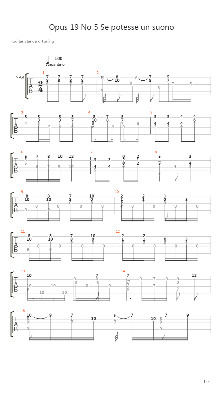 Opus 19 No 5 Se Potesse Un Suono吉他谱