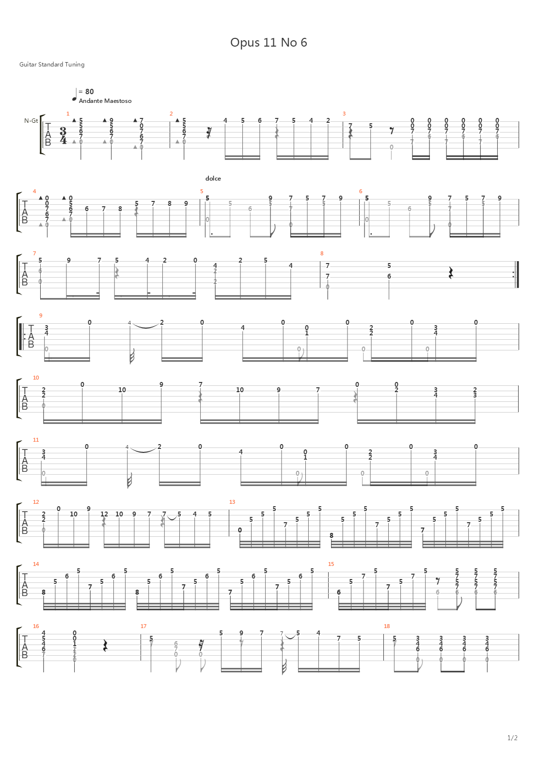 Opus 11 No 6吉他谱