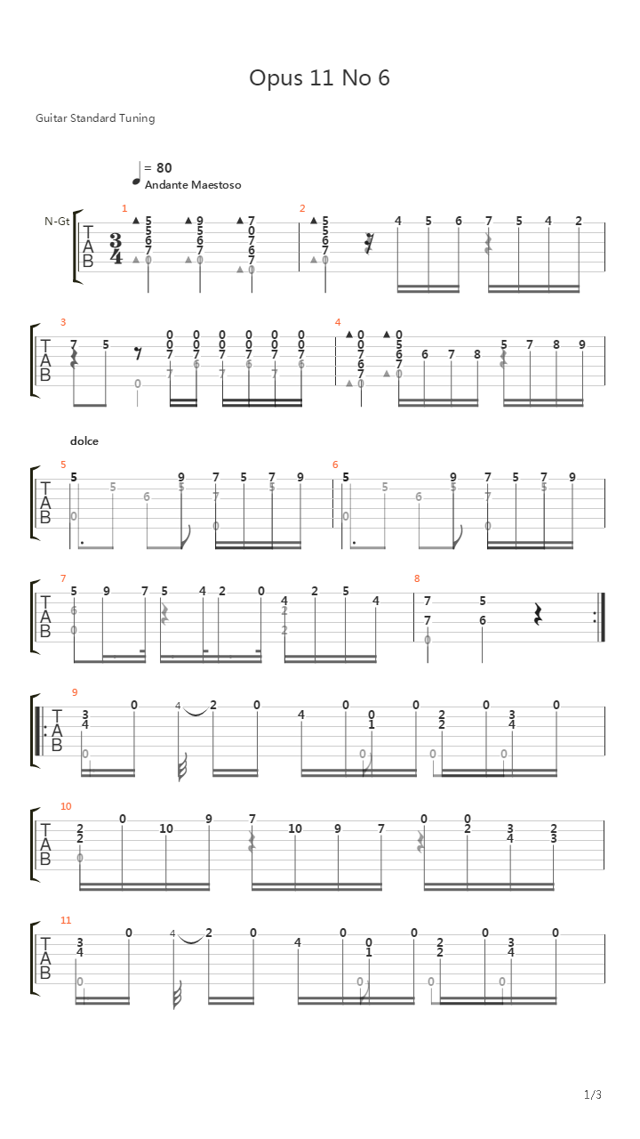 Opus 11 No 6吉他谱