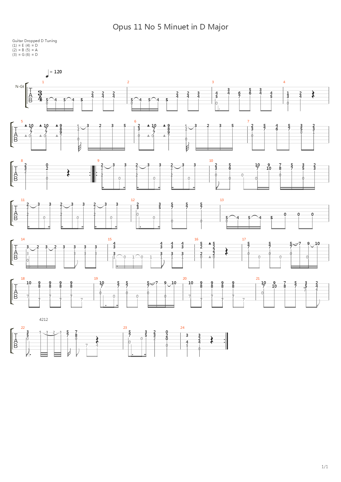 Opus 11 No 5 Minuet In D Major吉他谱