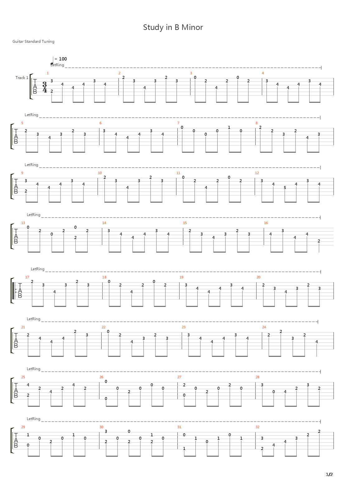 Study in B Minor(b小调练习曲)吉他谱